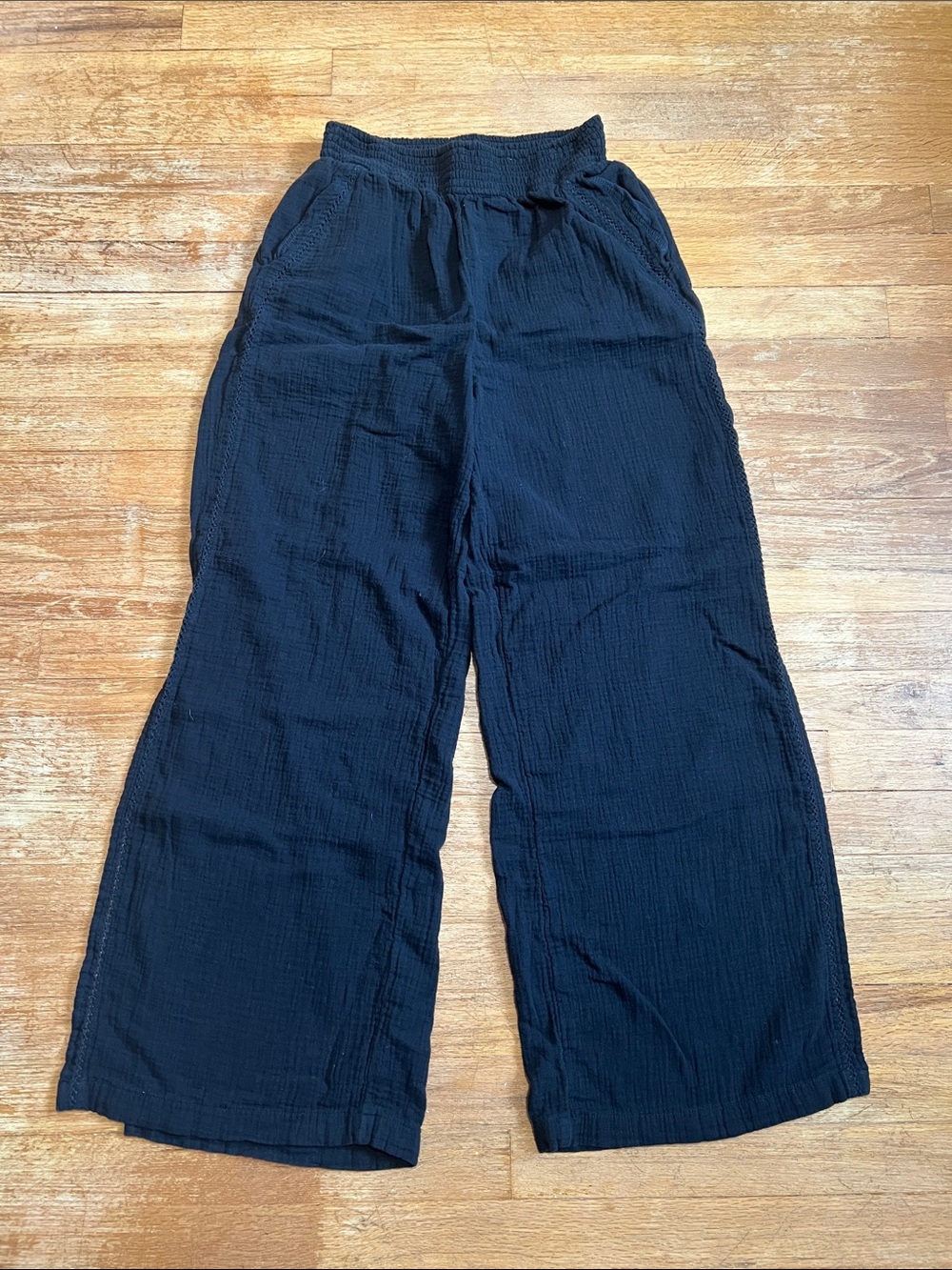 Aerie Wide Leg Cotton Gauze Side Slit Coastal Beachy Pants Black size small
